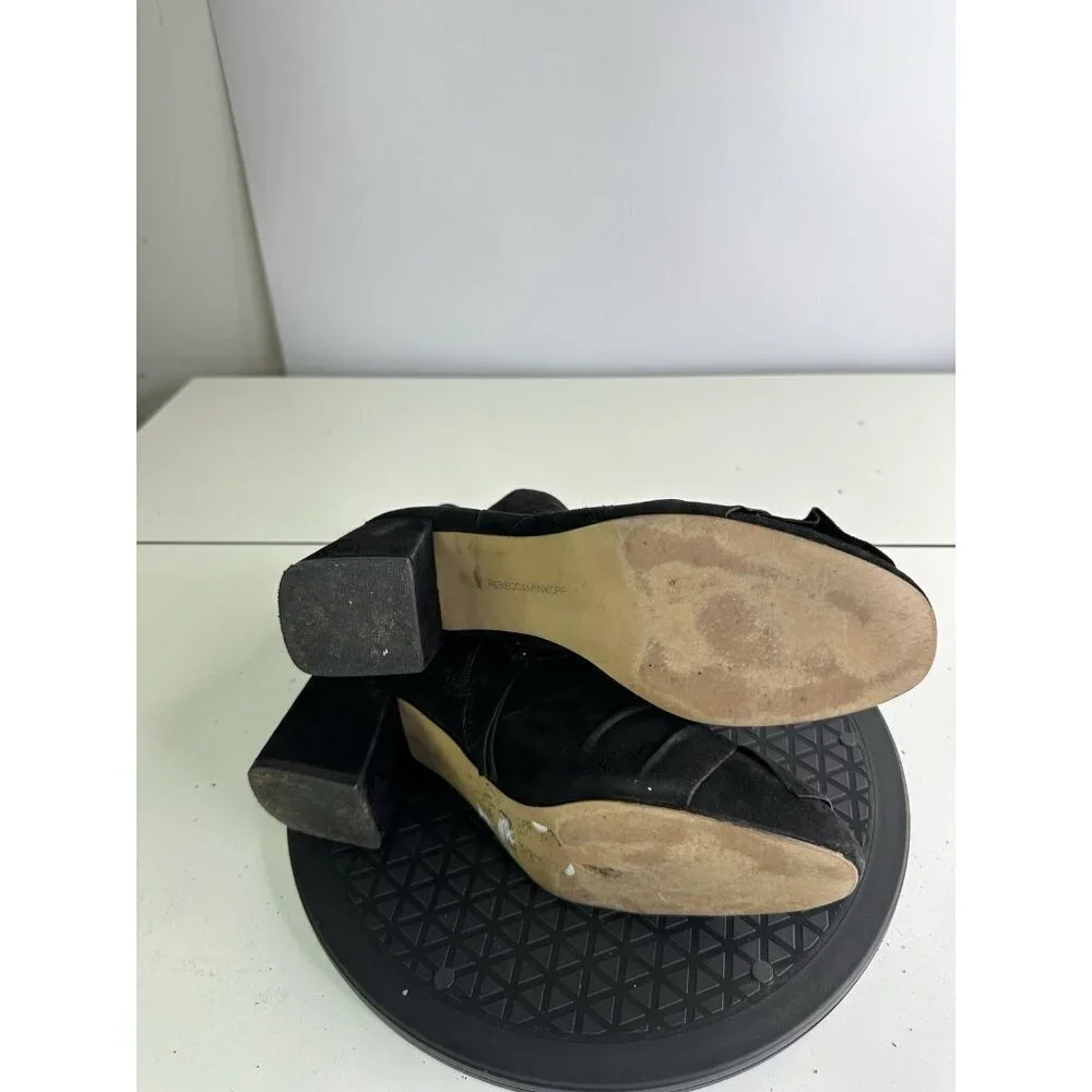 Rebecca Minkoff Black Suede Knotted Ankle Boots Block Heel Sz 9M